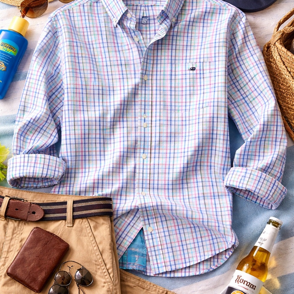 Vineyard Vines Pastel Plaid Button-Down Shirt - Light Blue, Pink, Green